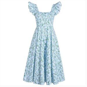 NWT Hill House Home Daphne Dress in Blue Basketweave Vine Midi Dress - Size L